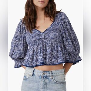 Free People Brittnee Smocked Back Peplum Top NWT